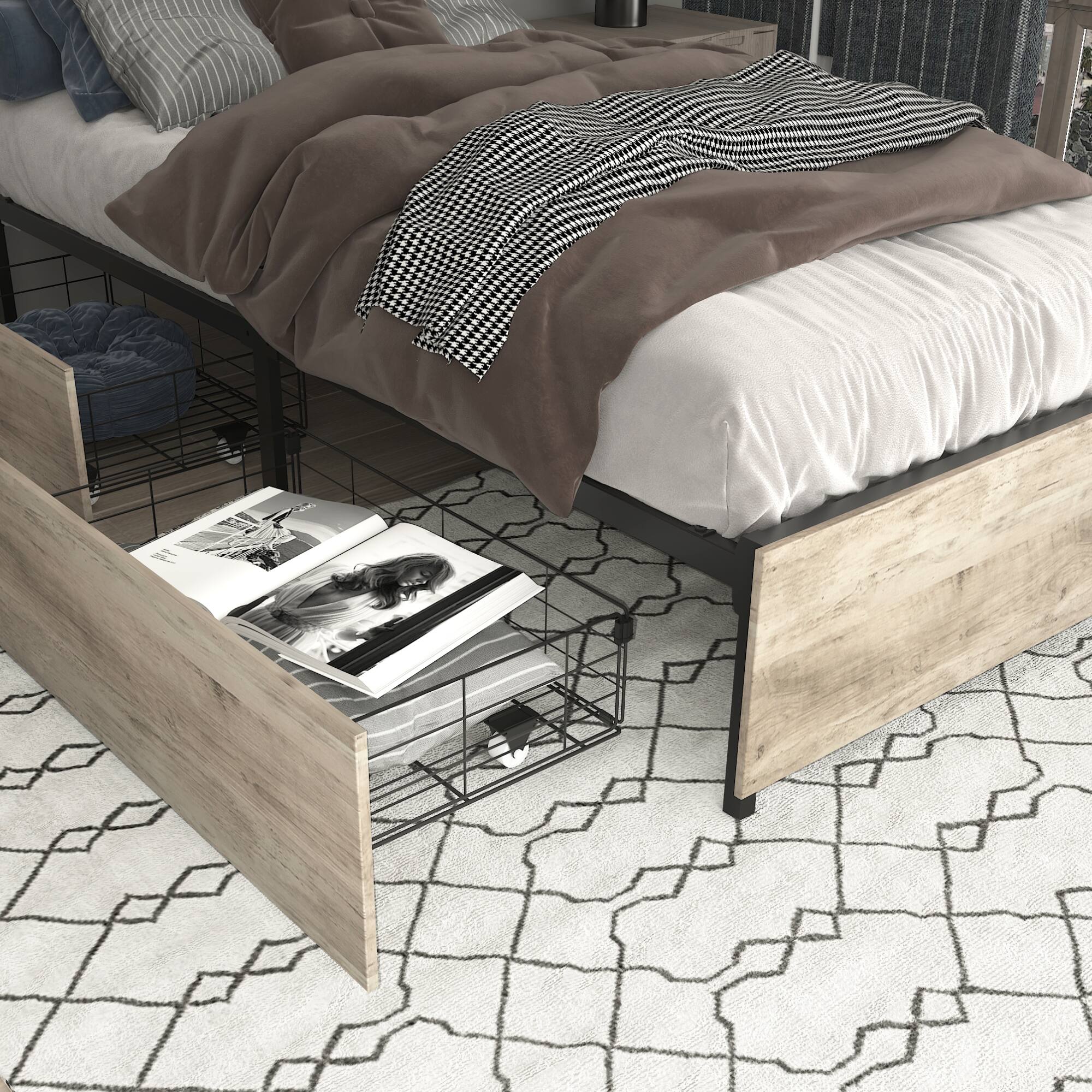 Alt View 4. GOODSILO - Modern Twin Bed Frame with Storage Headboard, Charging Station, and LED Lighting Features - Gray Wash.