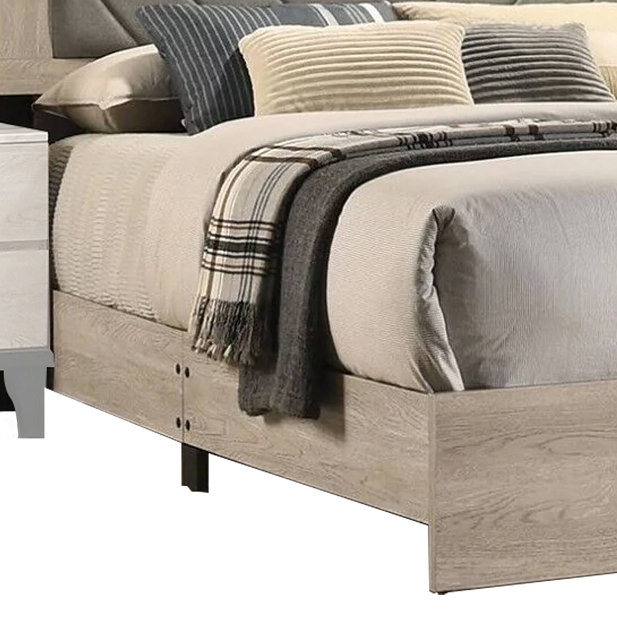 Alt View 3. Manhattan Lane - Cato Upholstered California King Bed, Tufted Gray Headboard - Gray,  Cream.