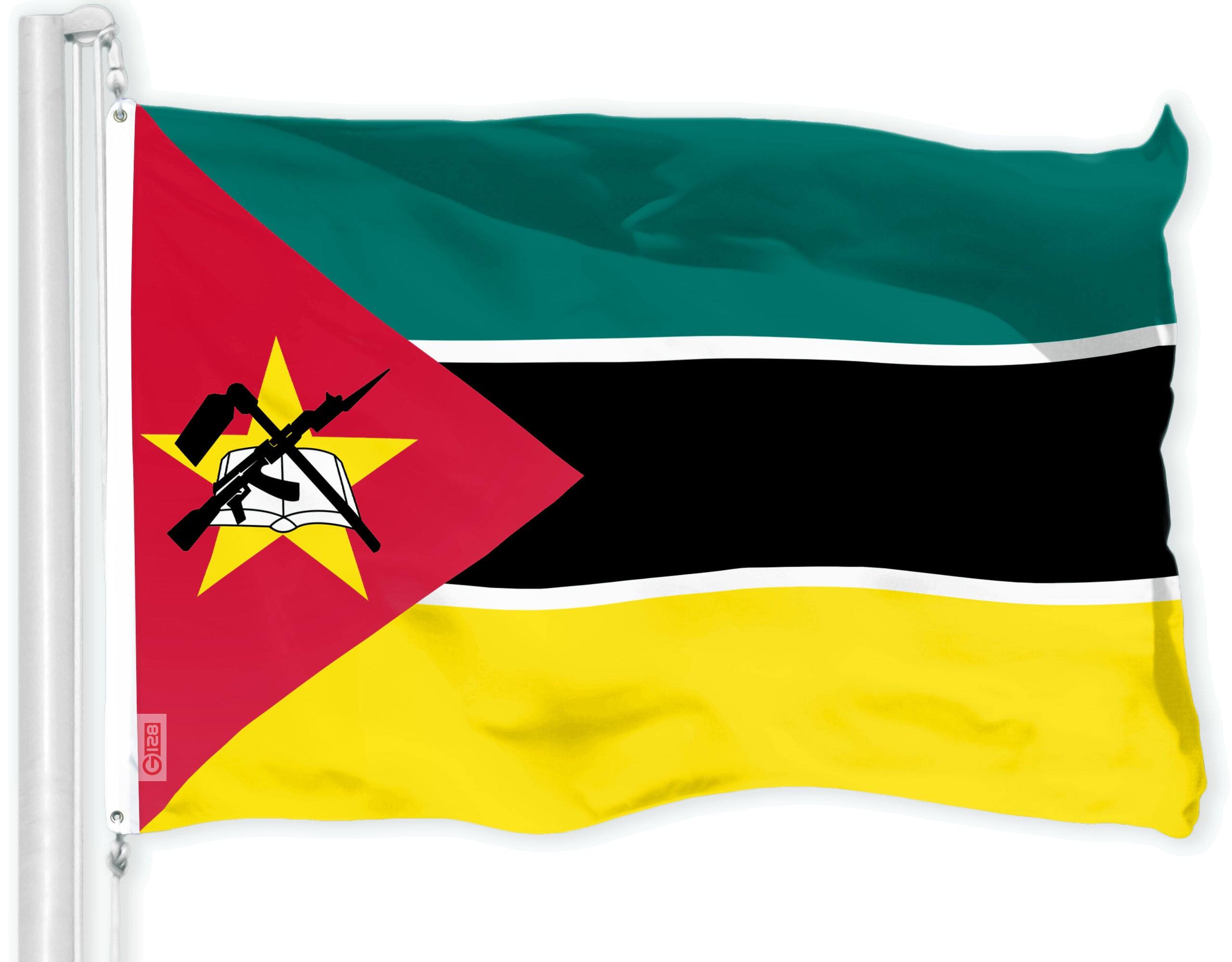 G128 - Mozambique Flag 3x5 ft — LiteWeave Pro 150D Printed Polyester with Brass Grommets - Assorted Colors