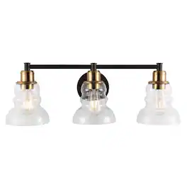 Jonathan Y - Manhattan Vintage 25.5" 3-Light Metal/Glass Industrial Rustic LED Vanity - Brass Gold/Oil Rubbed Bronze