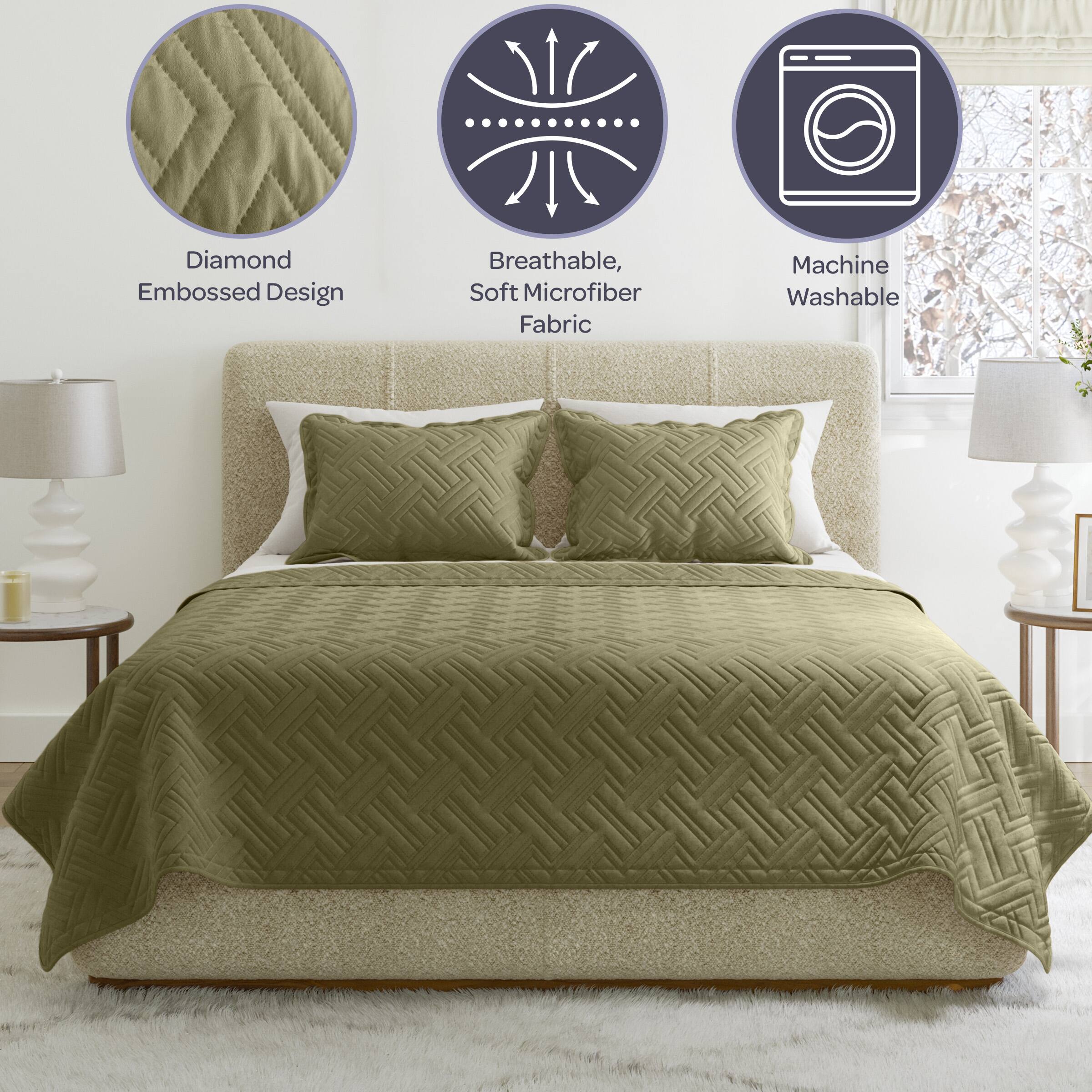 - Diamond Embossed Design
- Breathable, Soft Microfiber Fabric
- Machine Washable