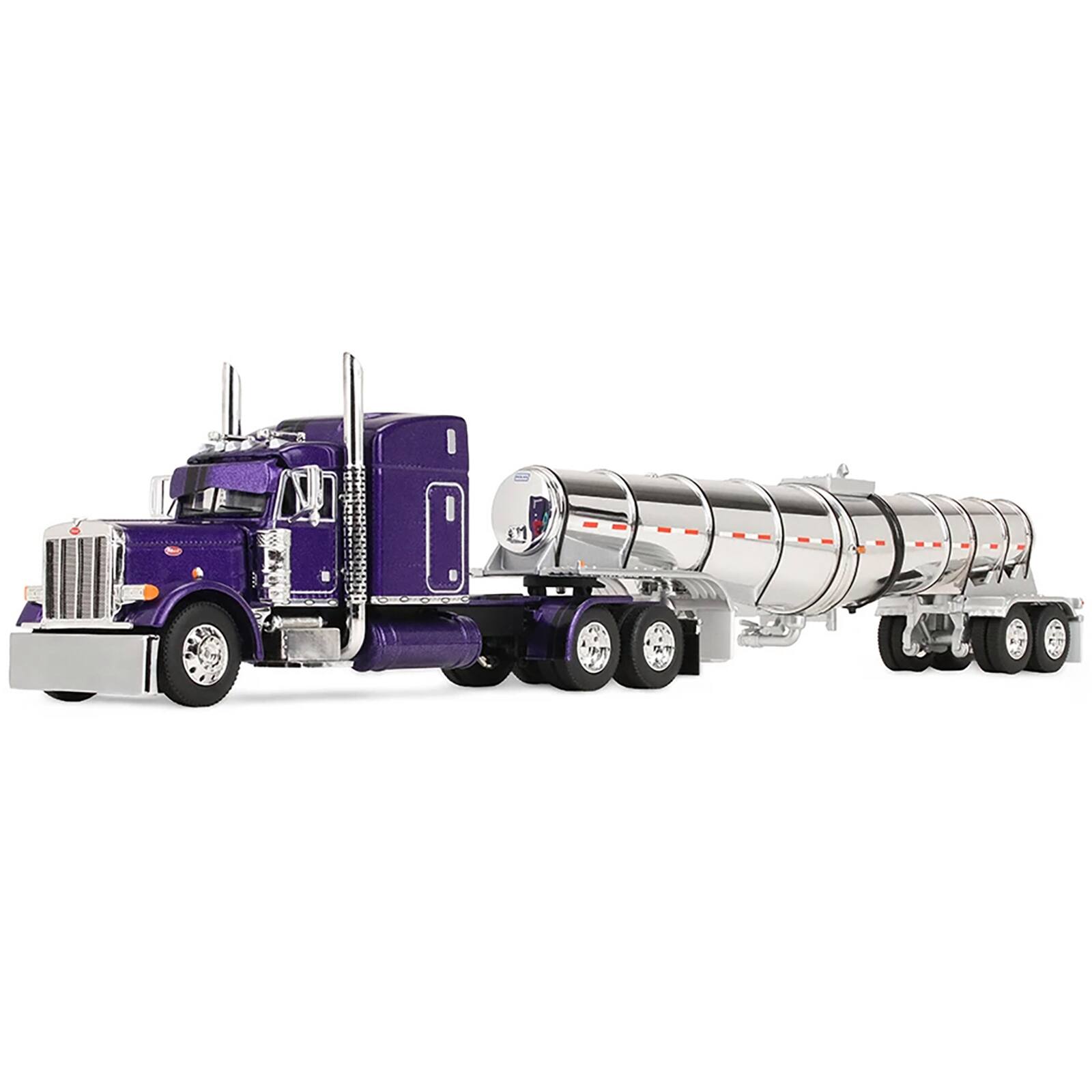 Alt View 1. First Gear - Peterbilt 379 w/63" Mid-Roof Sleeper & Polar Deep Drop Trailer Wild Orchid Purple w/Black 1/64 by DCP/First Gear.
