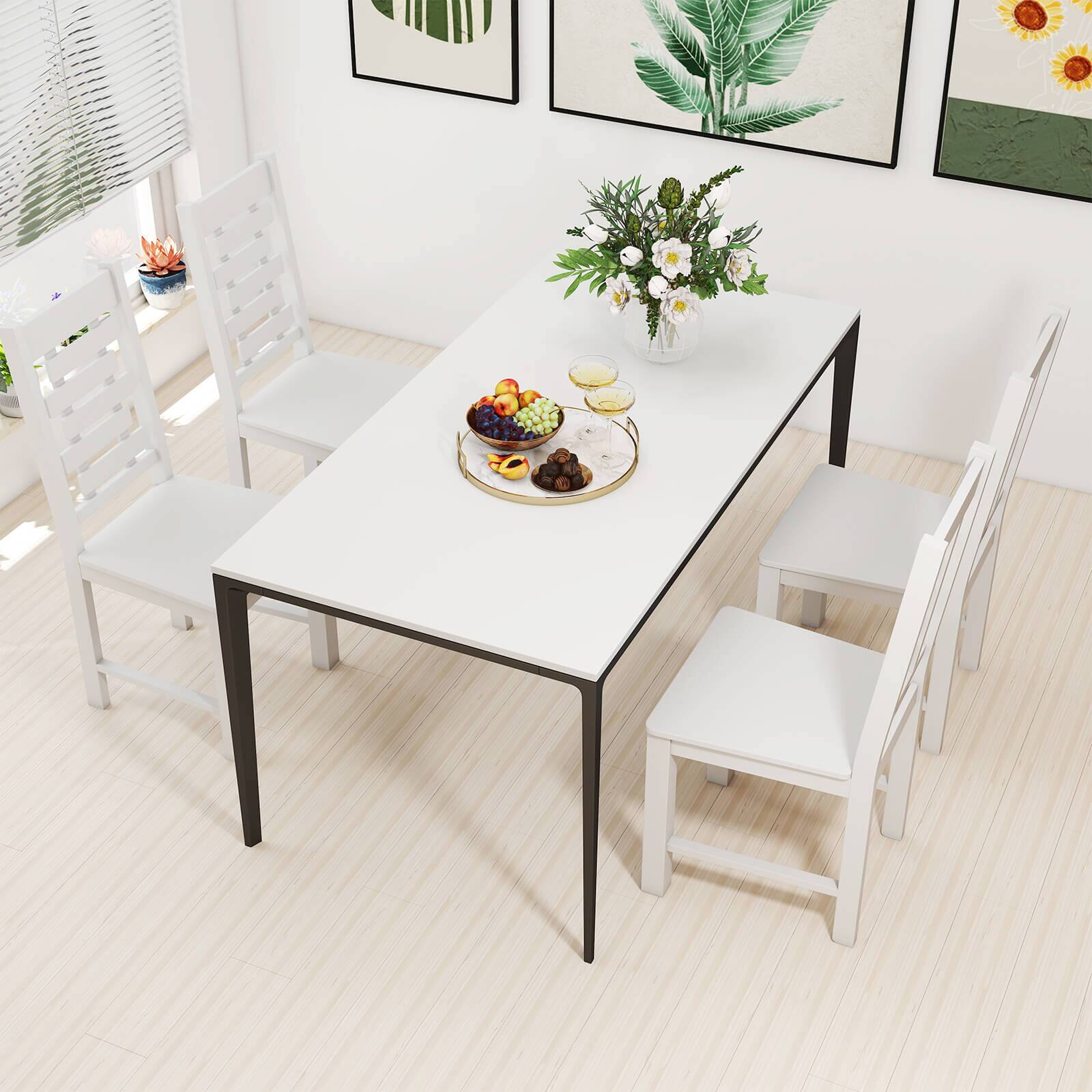 Alt View 4. Costway - Costway Farmhouse Dining Chair Set of 4 with 100% Rubber Wood Frame & Hollowed High - White.