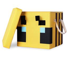 Ukonic - Minecraft Bee Fabric Storage Bin Cube Organizer with Lid | 15 Inches - Yellow
