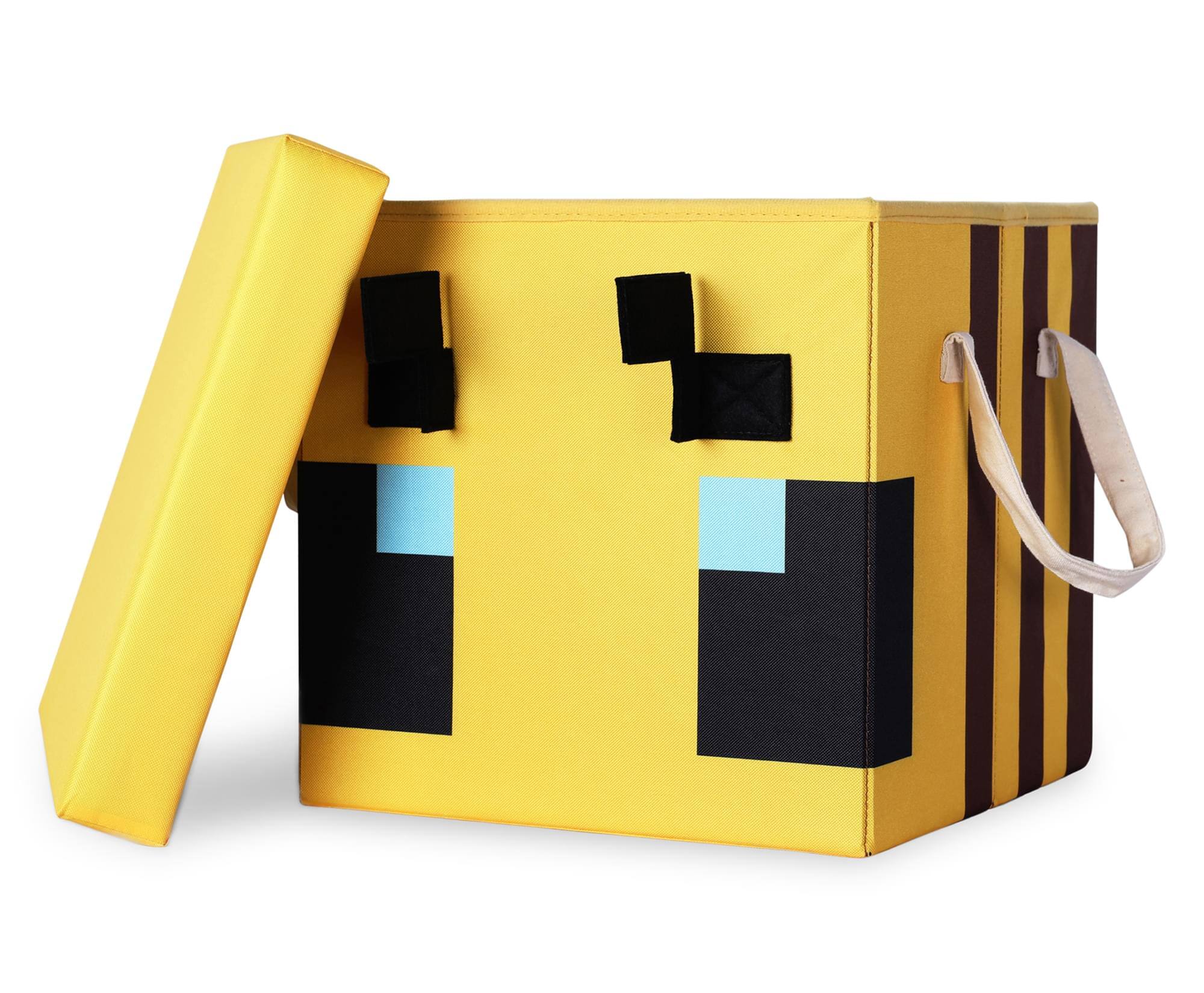 Front. Ukonic - Minecraft Bee Fabric Storage Bin Cube Organizer with Lid | 15 Inches - Yellow.