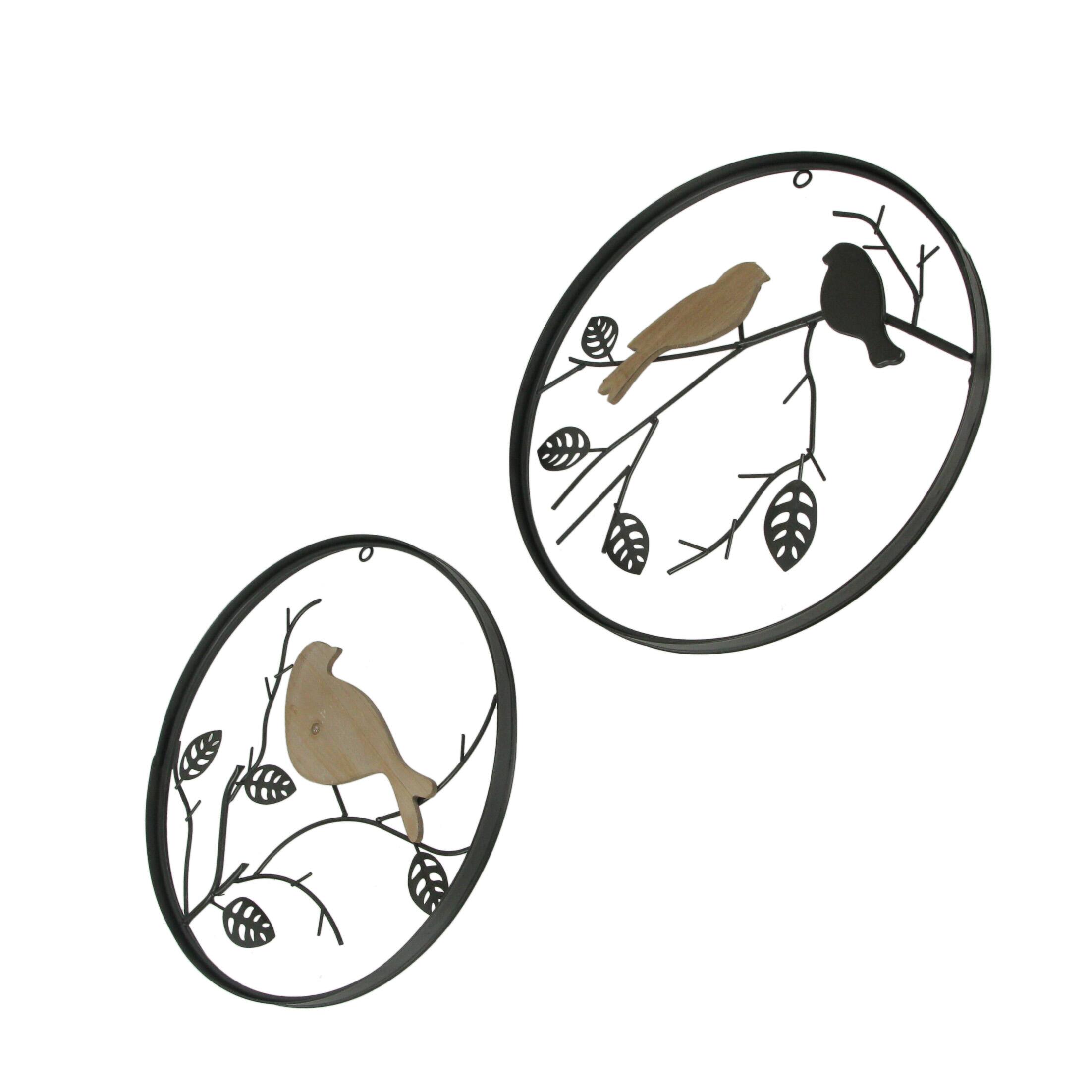 Alt View 1. Special T Imports - 15 in Metal Wood Birds On Branches Wall Hanging Sculpture Home Decor Art Set / 2 - Brown.