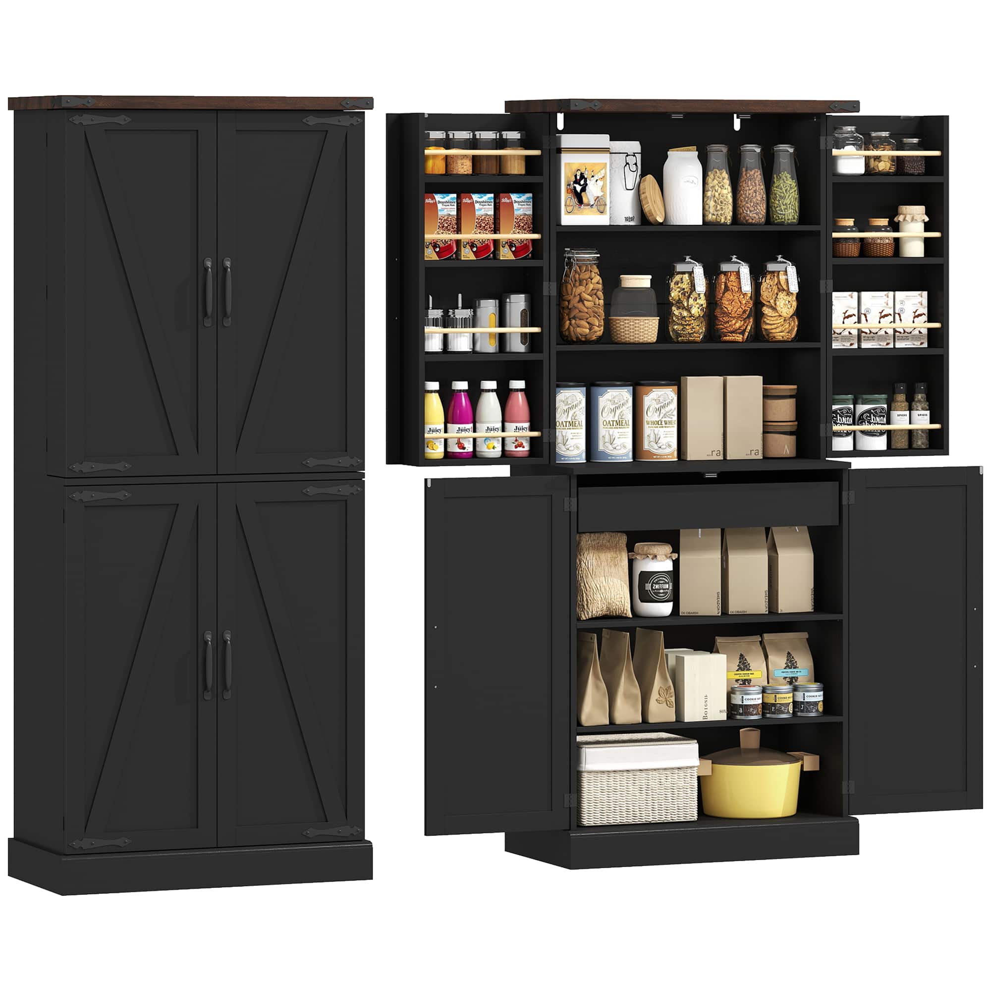 Homcom - Tall Kitchen Pantry Cabinet - Black