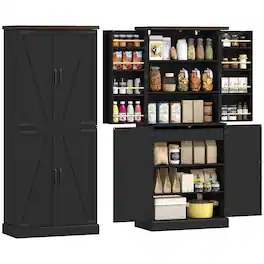Homcom - Tall Kitchen Pantry Cabinet - Black