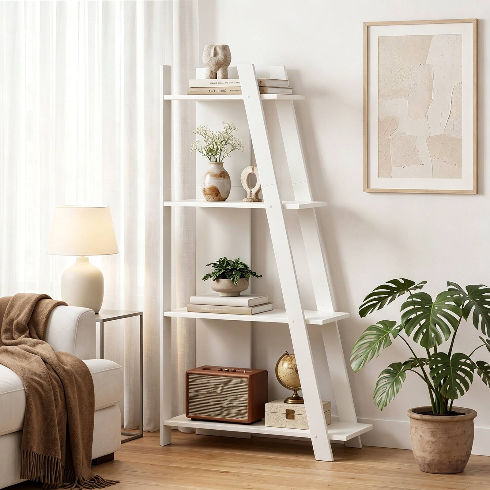 Alt View 1. Gymax - Gymax 4-Tier Modern Bookshelf Wooden Vertical Display Book Shelf for Small Space White - White.