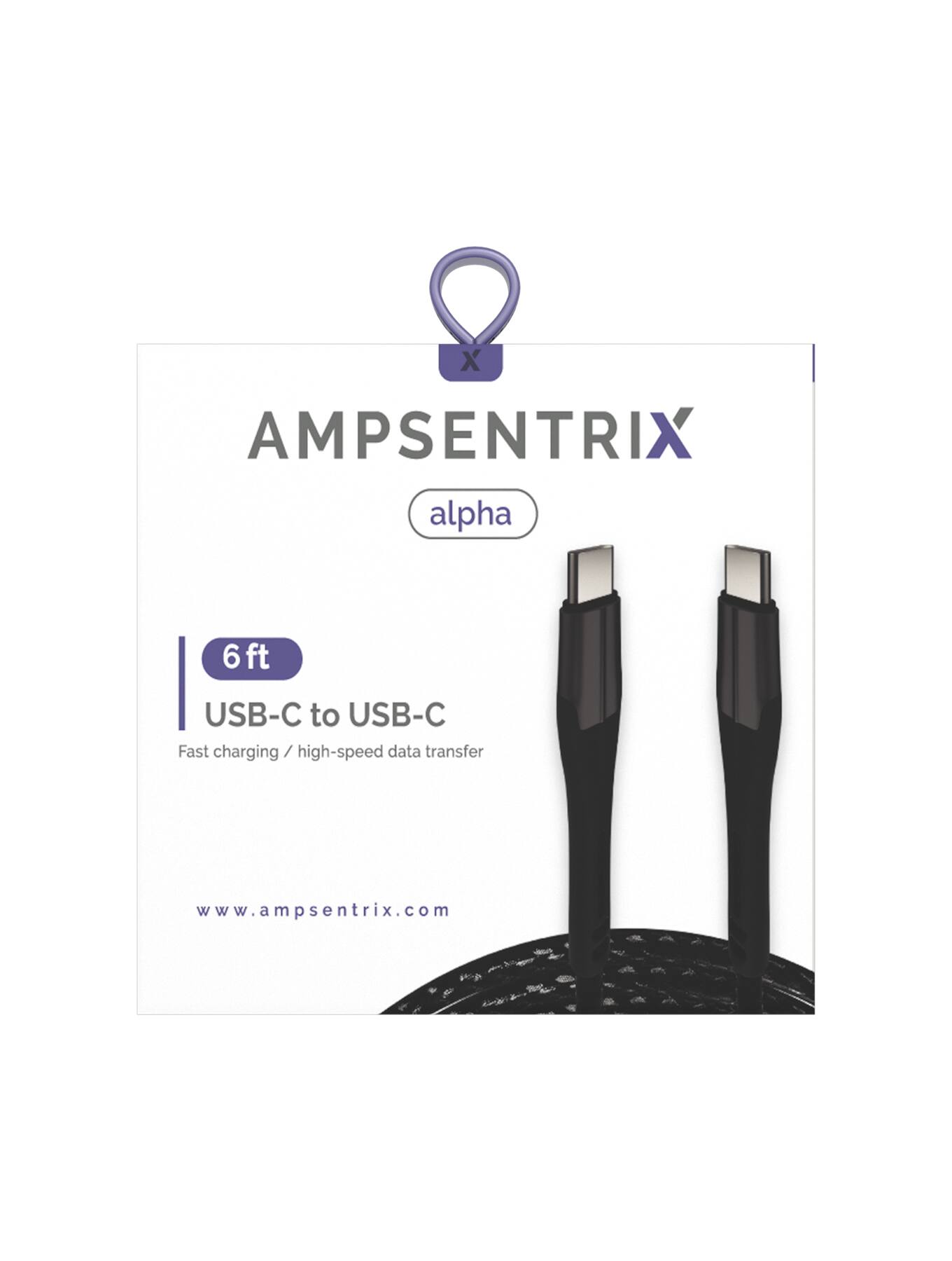 X AMPSENTRIX alpha 6ft USB-C to USB-C Fast charging / high-speed data transfer www.ampsenrix.com