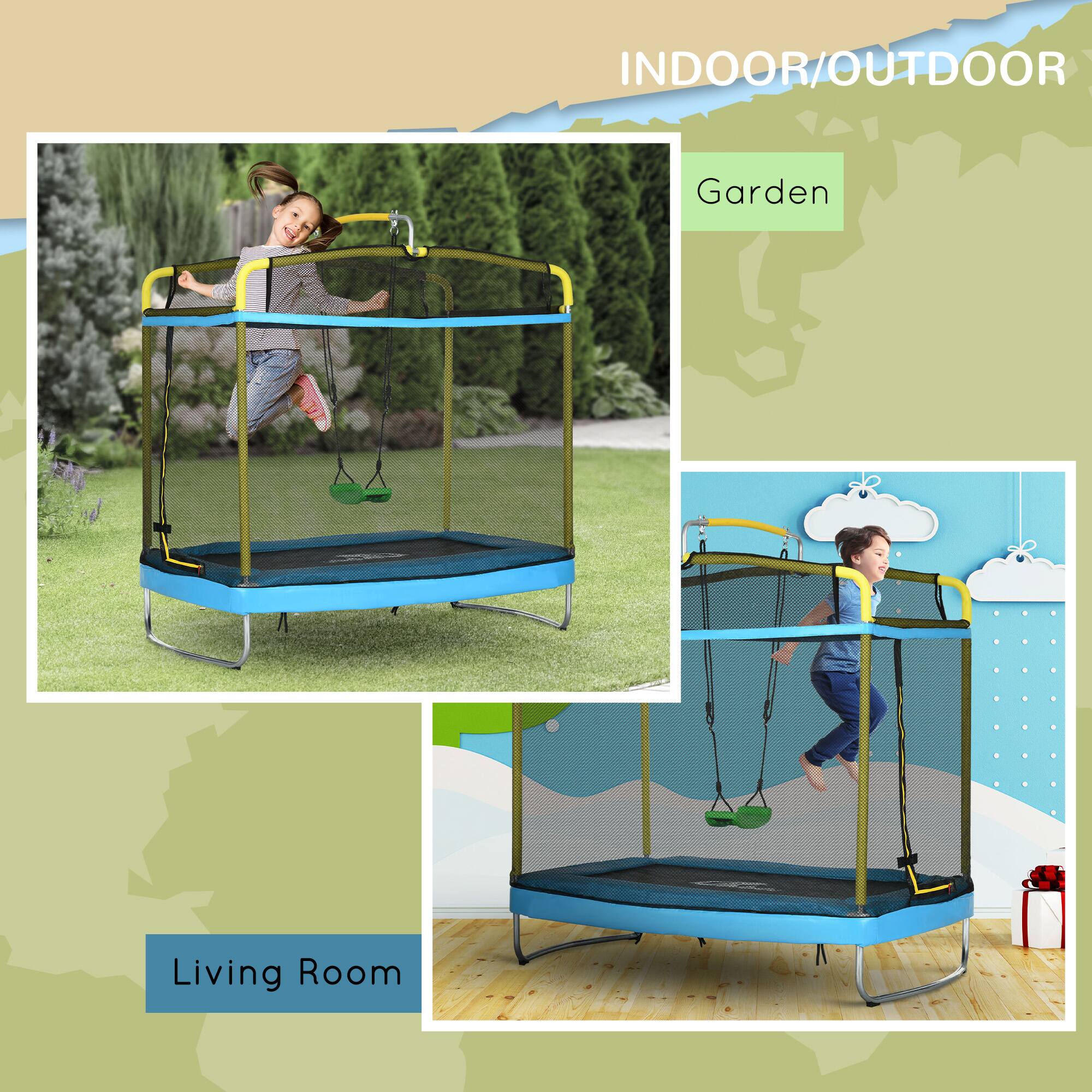 Alt View 2. Qaba - Trampoline for Kids, 6.9' Kids Trampoline with Enclosure, 3 in 1 Toddler Trampoline with Swing, Gymnastics Bar - Light Blue.