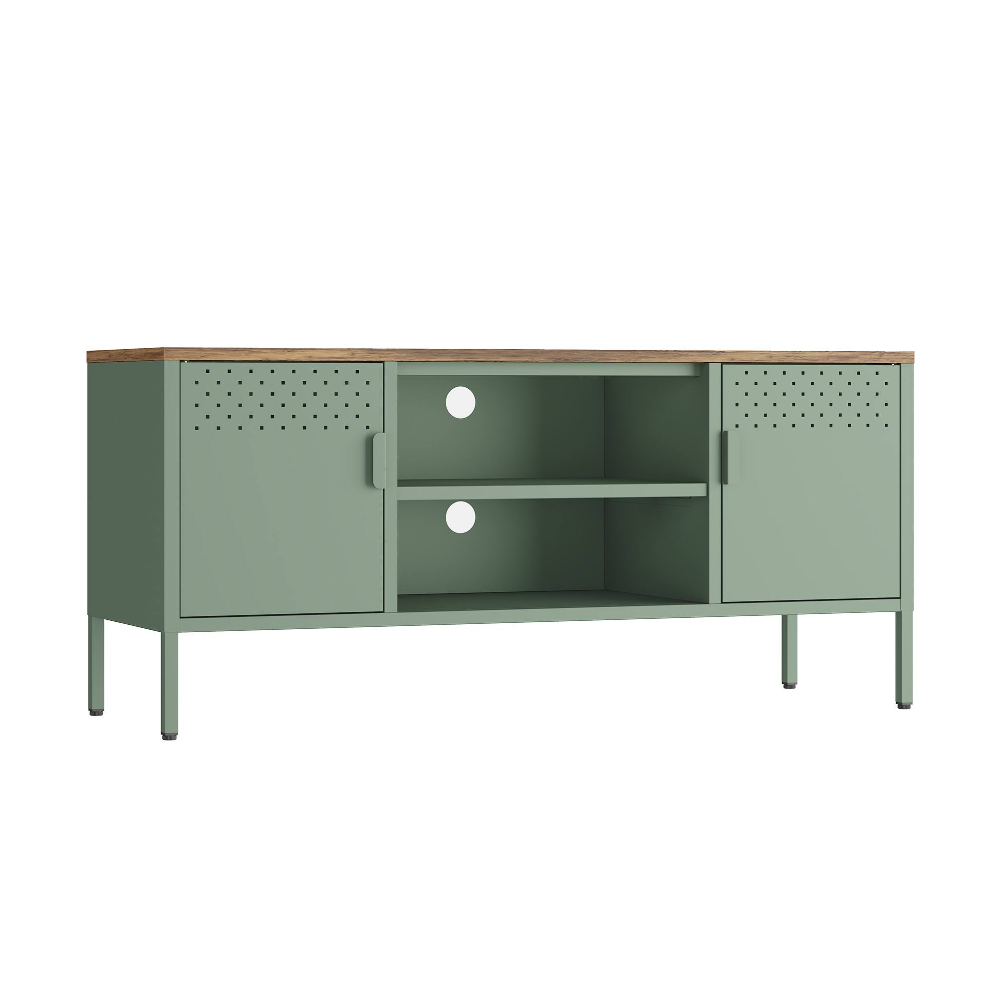 Alt View 4. Spaco - Spaco Modern Metal TV Stand with Wood Top, 2 Storage Cabinets and Open Shelves, Cable Management, for 40 Inch TVs - Sage Green.