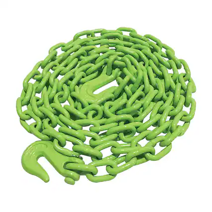 Front. Timber Tuff - Timber Tuff 5/16 In x 14 Ft Multipurpose Grade 43 Log Chain with Hooks, Green - Green.