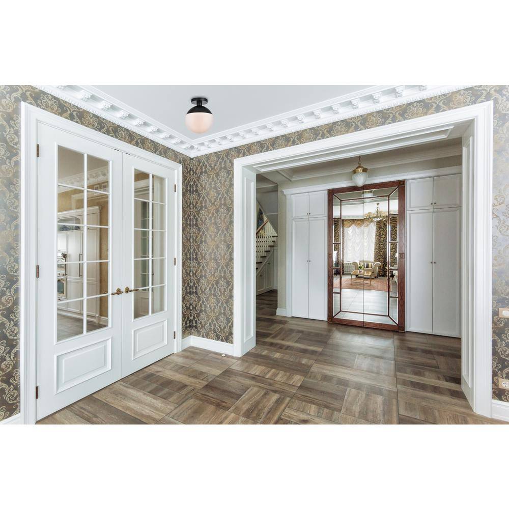 Left. Living District - Eclipse 1 Light Black Flush Mount With Frosted White Glass - Black And Frosted White.