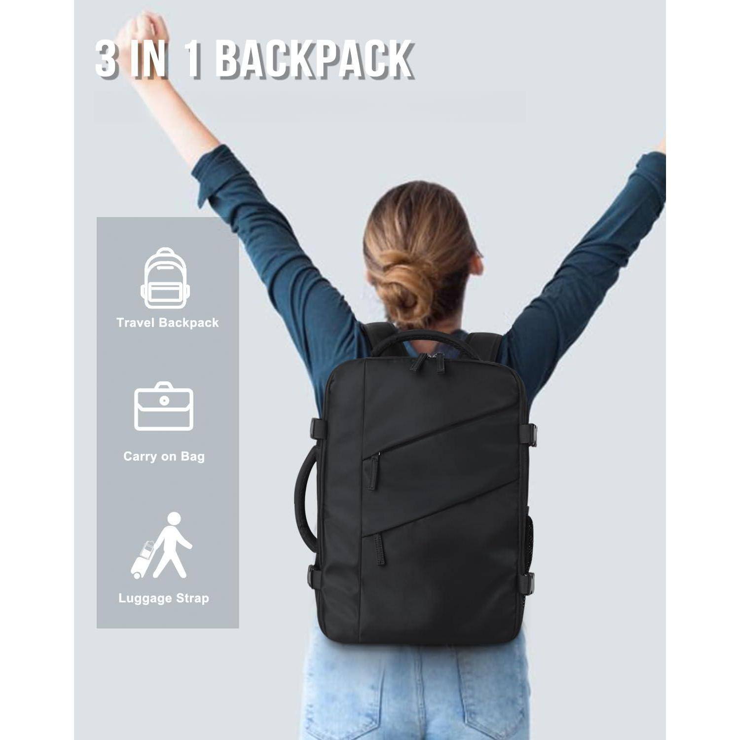 3 IN 1 BACKPACK

- Travel Backpack
- Carry on Bag
- Luggage Strap