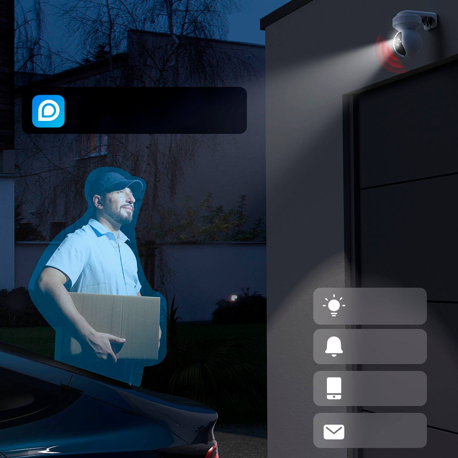 Left. Reolink - E Series E560 Outdoor Plug-In 4K Security Camera with 64GB MicroSD, PTZ, Wi-Fi 6  & Color Night Vision - White.