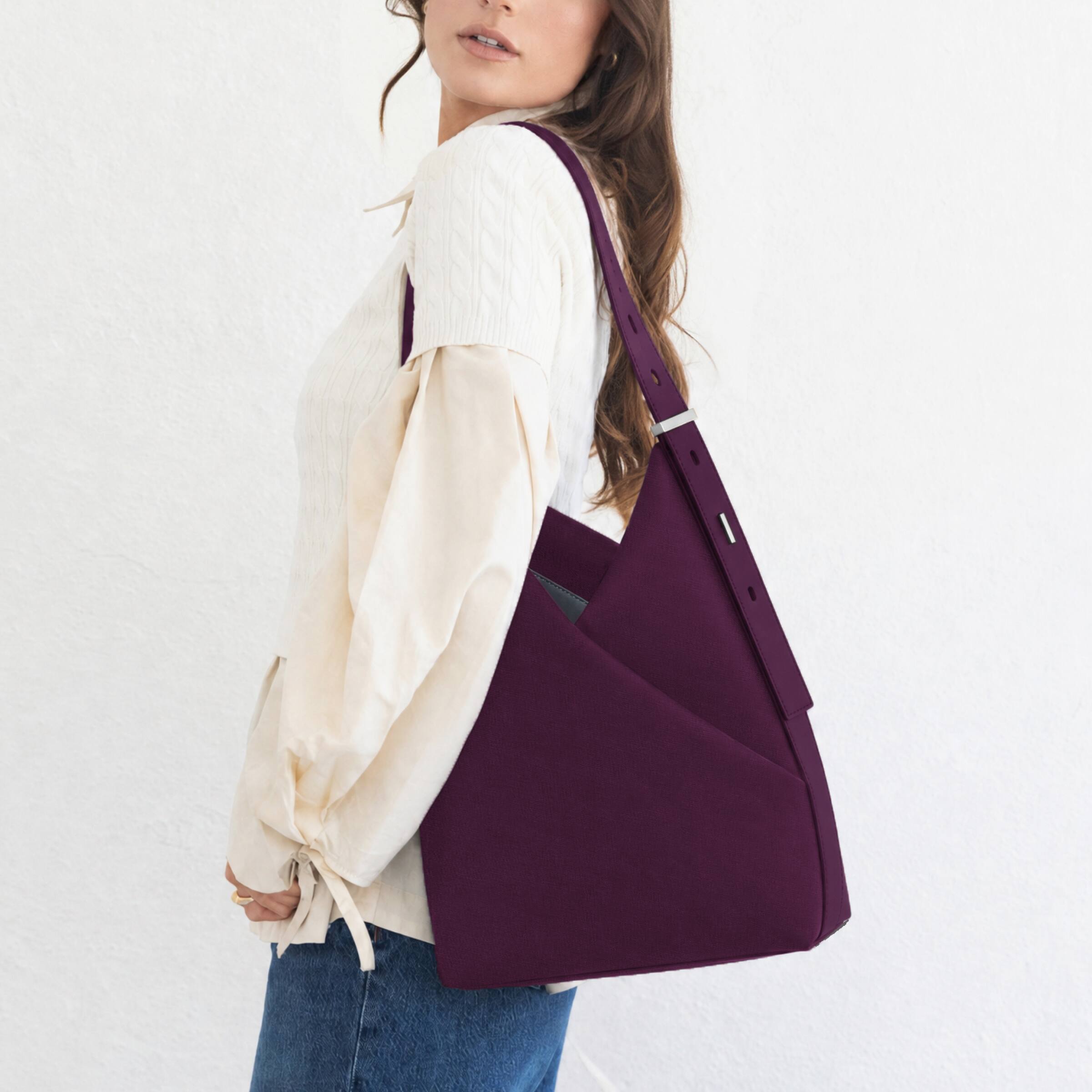 Angle. Lux & Nyx - Lux & Nyx - Origami 16" Laptop Hobo Bag - Convertible Shoulder Bag - Wine.