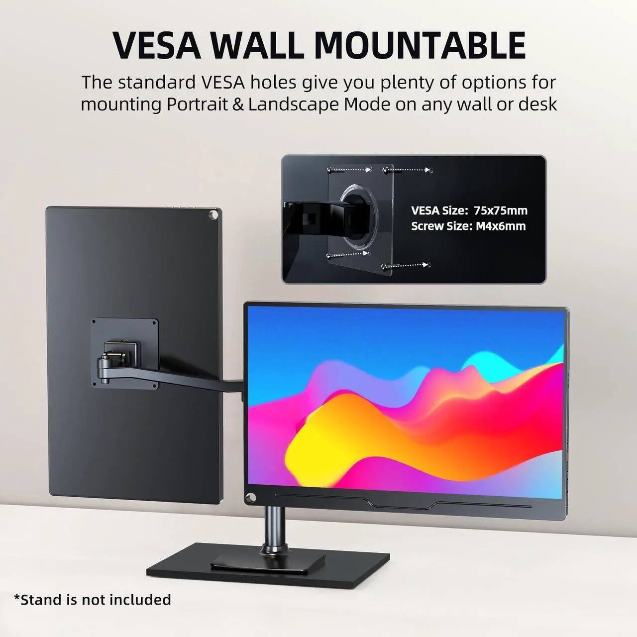 VESAWALL MOUNTABLE

The standard VESA holes give you plenty of options for mounting Portrait & Landscape Mode on any wall or desk

VESAWALL MOUNTABLE

The standard VESA holes give you plenty of options for mounting Portrait & Landscape Mode on any wall or desk

VESAWALL Size: 75x75mm
Screw Size: M4x6mm

*Stand is not included