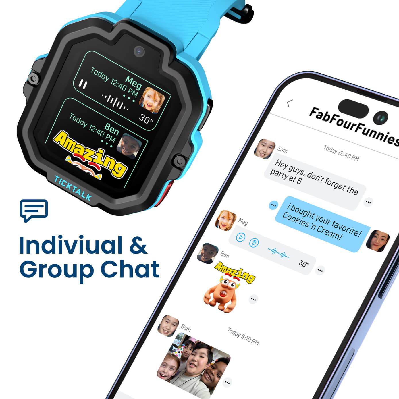 Today 12:40 PM  
Meg  
30"  

Today 12:40 PM  
Ben  
Amazing  

FabFourFunnies  
Today 12:40 PM  
Sam  
Hey guys, don't forget the party at 6  

Today 6:10 PM  
Meg  
I bought your favorite! Cookies 'n Cream!  

Individual & Group Chat