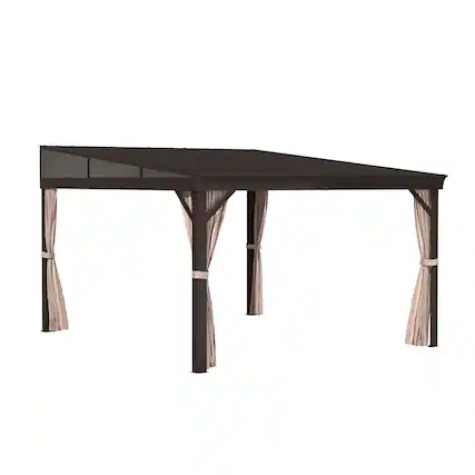 Front. Mondawe - 10x12 ft Wall-Mounted Hardtop Gazebo with Aluminum Frame, Galvanized Steel Roof, Sunroom, Curtains, and Netting - Black.