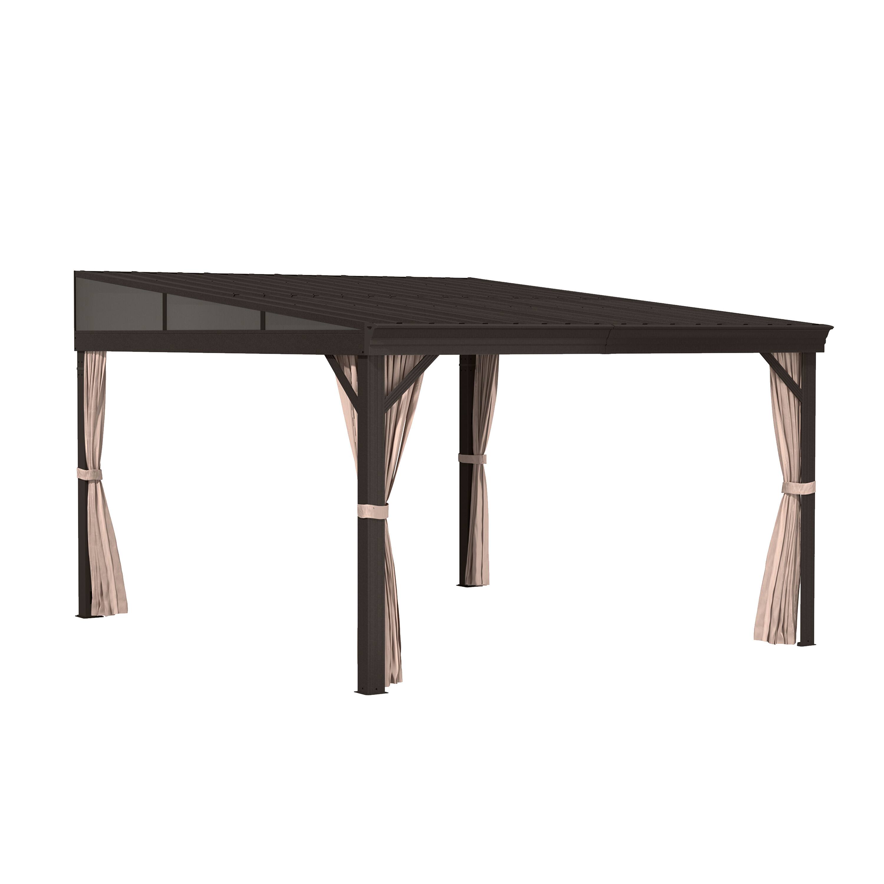 Front. Mondawe - 10x12 ft Wall-Mounted Hardtop Gazebo with Aluminum Frame, Galvanized Steel Roof, Sunroom, Curtains, and Netting - Black.