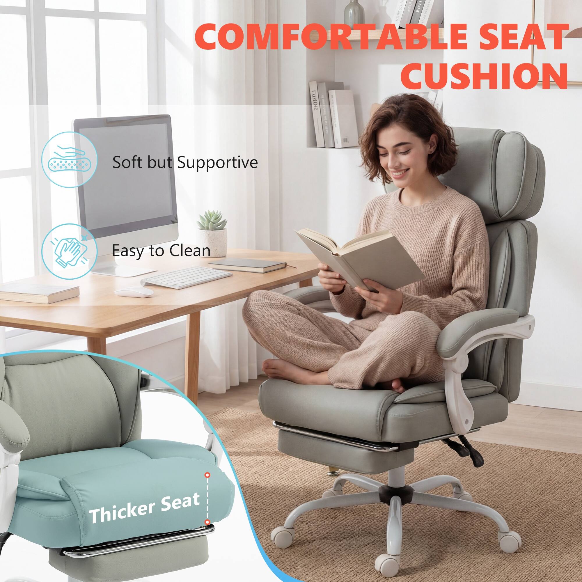 COMFORTABLE SEAT CUSHION

- Soft but Supportive
- Easy to Clean
- Thicker Seat