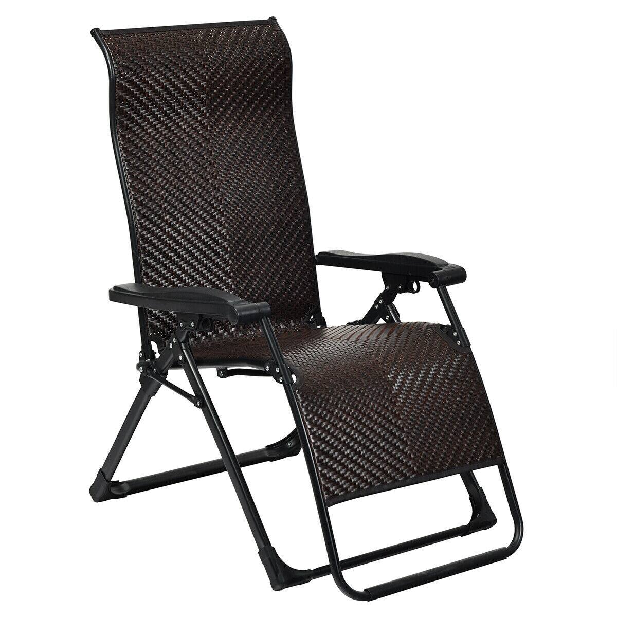 Alt View 5. Gymax - Gymax 2PCS Patio Rattan Zero Gravity Lounge Chair Folding Recliner Adjustable Headrest - Brown.