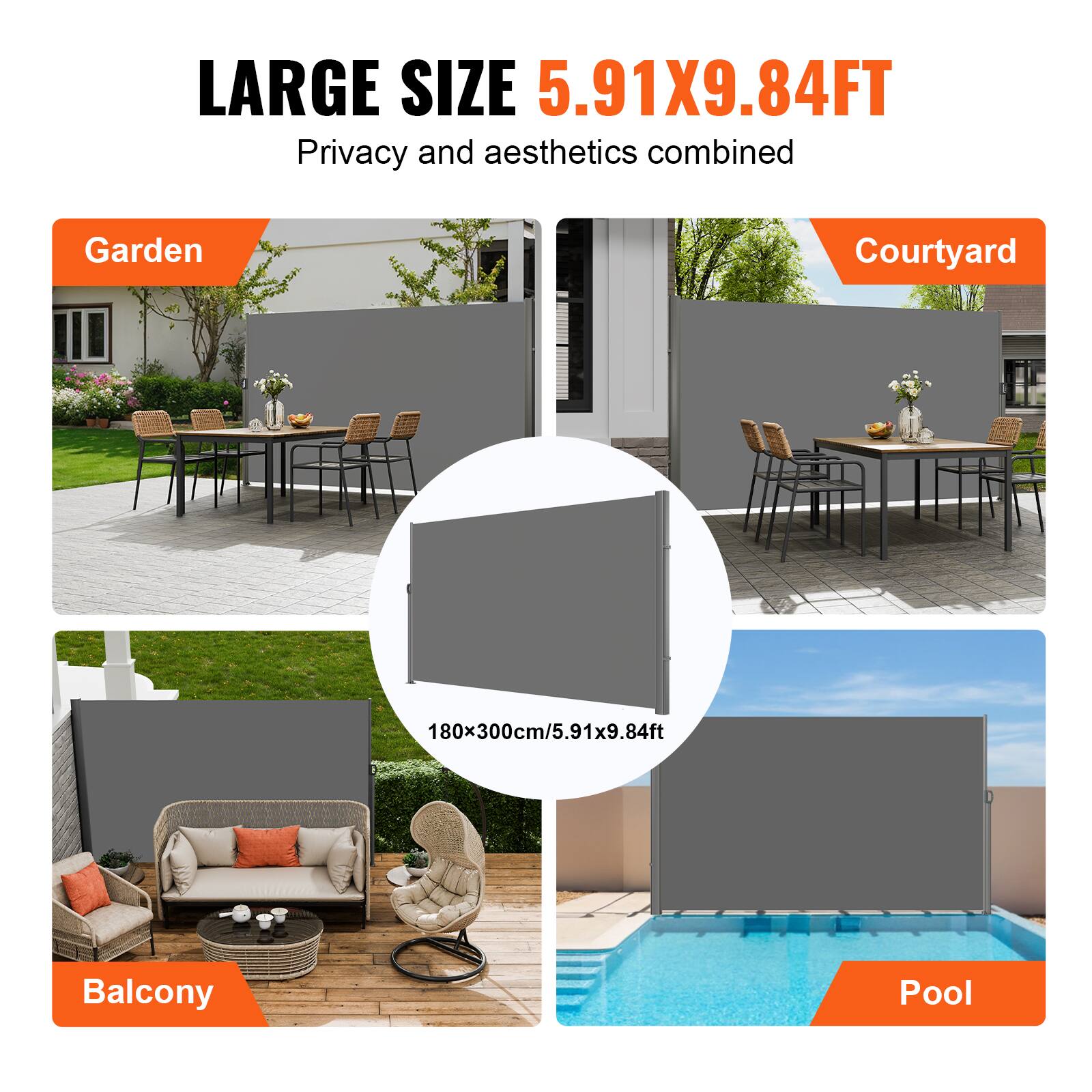 LARGE SIZE 5.91X9.84FT Privacy and aesthetics combined
Garden
Courtyard
Balcony
Pool
180x300cm/5.91x9.84ft