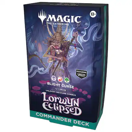 MAGIC THE GATHERING
13+
FEATURING 2 NEW FOIL MYTHICS
BLIGHT CURSE
-1/-1 DRAIN
UNLEASH CREATURE COMBOS
Lorwyn Eclipse
COMMANDER DECK