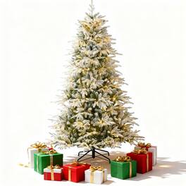 Sugift - 6 ft Pre-Lit Snow-Flocked Aspen Artificial Christmas Tree with 300 Color LED Lights - Green