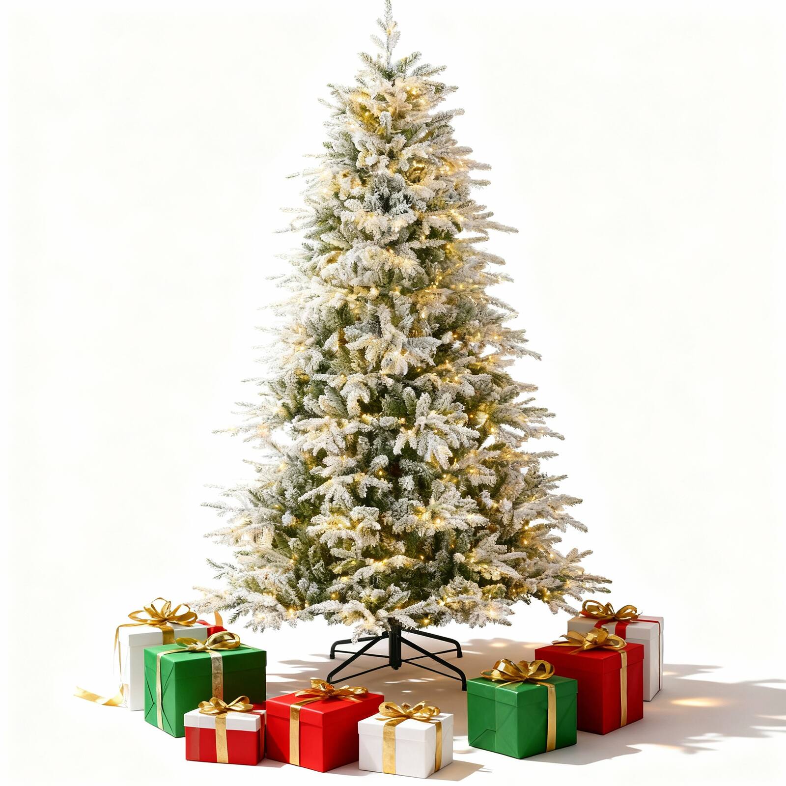 Front. Sugift - 6 ft Pre-Lit Snow-Flocked Aspen Artificial Christmas Tree with 300 Color LED Lights - Green.