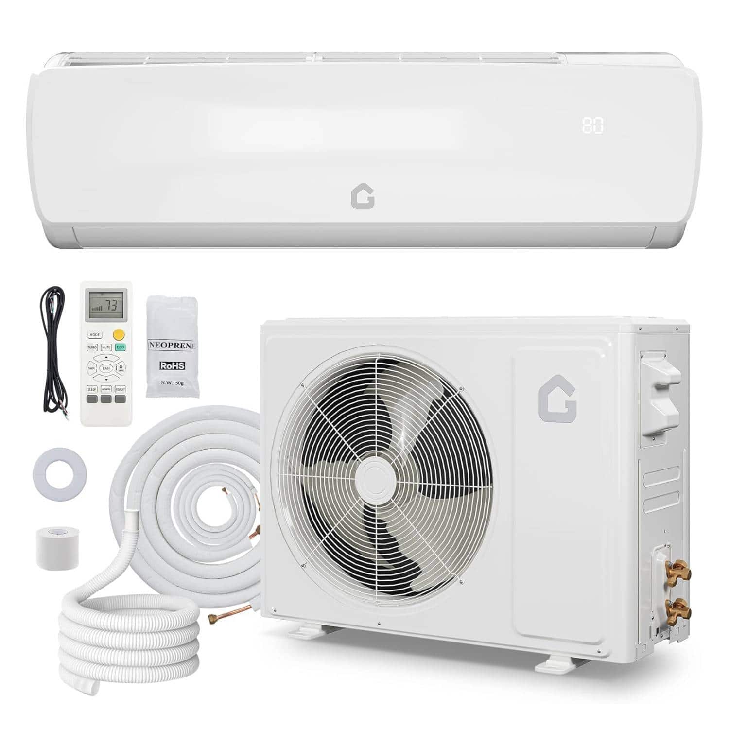 Qeetex - 9000BTU 19 SEER2 230V L Panel Indoor Mini Split Air Conditioner, for Rooms up to 450 Sq. Ft - White