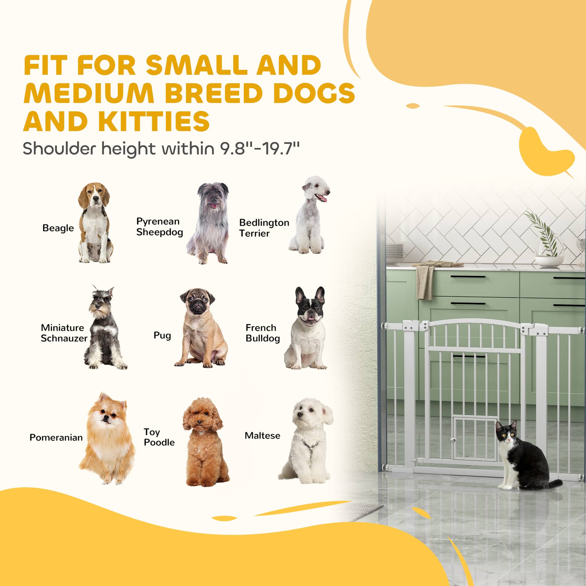 FIT FOR SMALL AND MEDIUM BREED DOGS AND KITTIES  
Shoulder height within 9.8"-19.7"  

- Beagle  
- Pyrenean Sheepdog  
- Bedlington Terrier  
- Miniature Schnauzer  
- Pug  
- French Bulldog  
- Pomeranian  
- Toy Poodle  
- Maltese