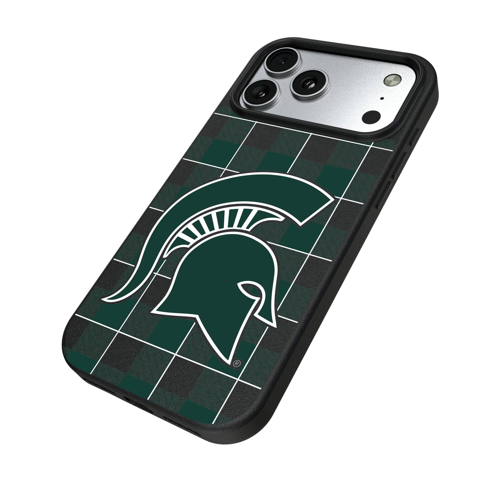 Alt View 1. Keyscaper - Michigan State Spartans Plaid Magnetic Bump iPhone Case - 16 Plus - Black.