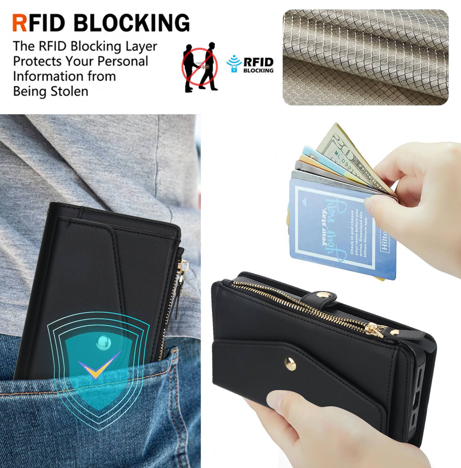 RFID BLOCKING  
The RFID Blocking Layer Protects Your Personal Information from Being Stolen  

RFID BLOCKING 20 ML L09212  

Stay safe.  
Check in.  
Remember to arrive.  
Download the app.  
Hilton