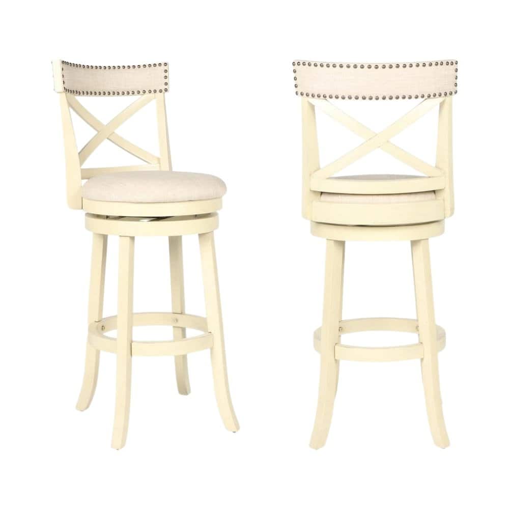 FurniFact - Solid Wood Swivel Bar Stools Set of 2 - White