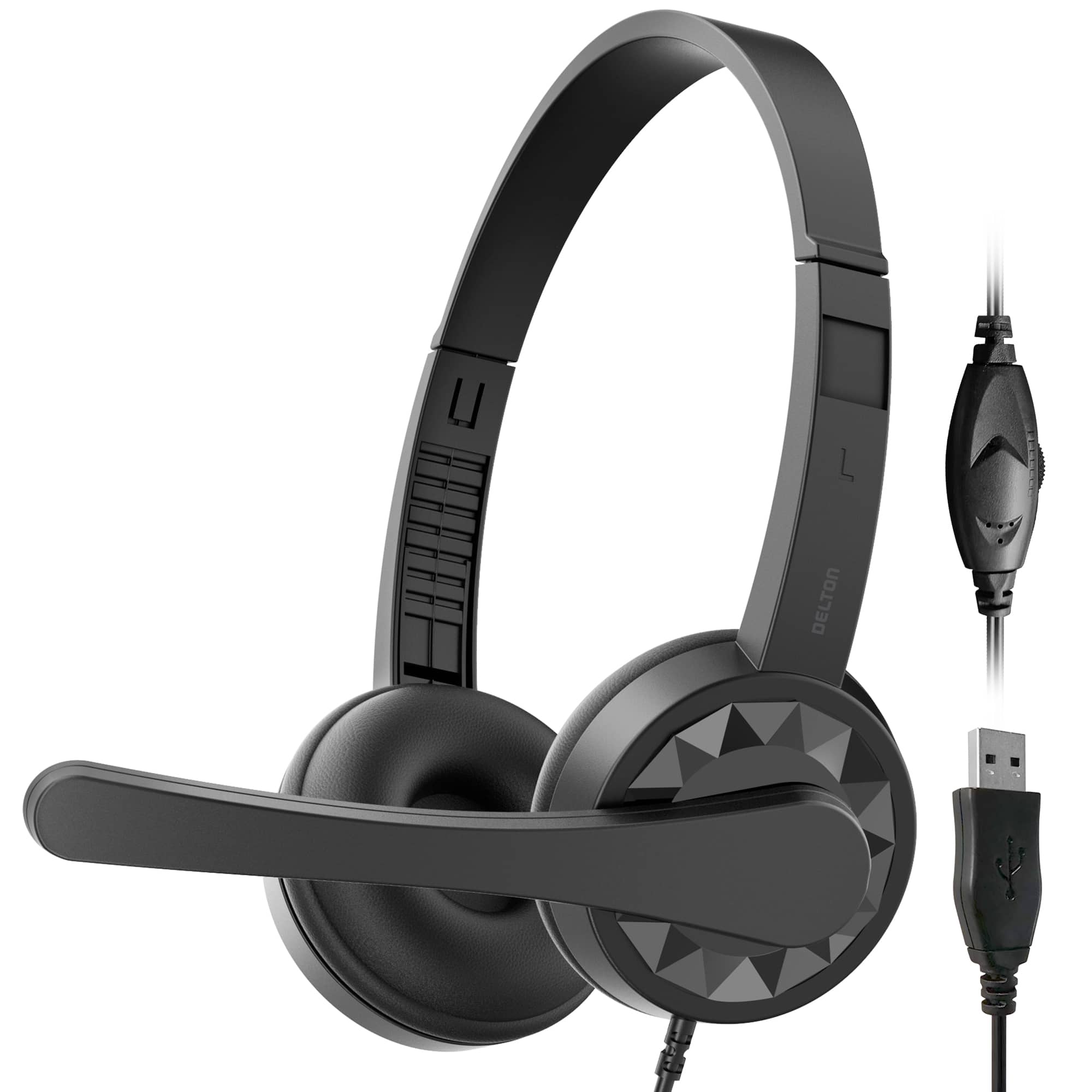 Delton - 12y USB Computer Headset, Noise-Isolating Headphones, In-line Volume Control (DWH12Y) - Black