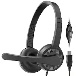 Delton - 12y USB Computer Headset, Noise-Isolating Headphones, In-line Volume Control (DWH12Y) - Black