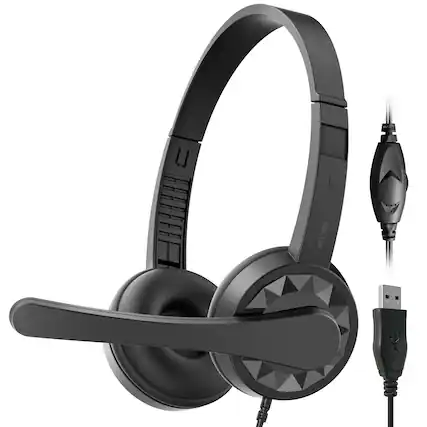 Front. Delton - Delton 12y USB Computer Headset, Noise-Isolating Headphones, In-line Volume Control (DWH12Y) - Black.