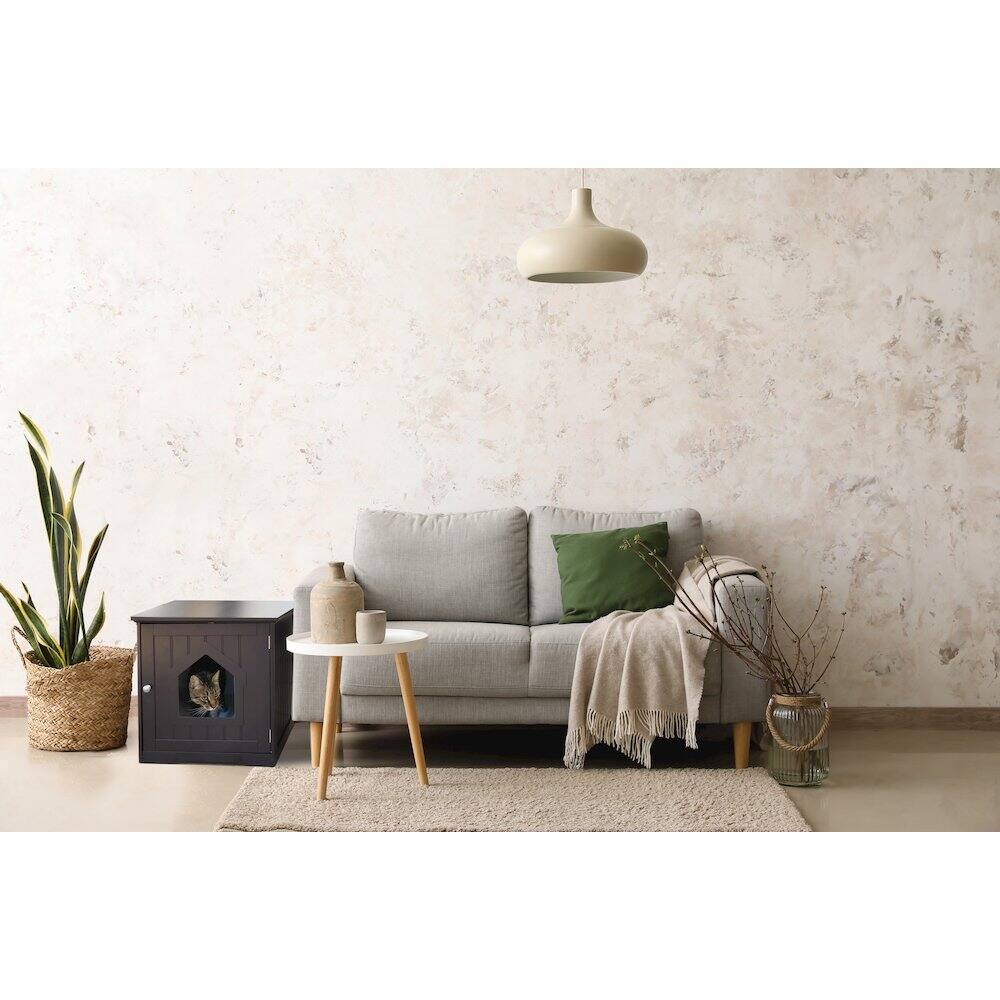 Angle. TRIXIE - Cat Litter Box Enclosure Hidden Litter Indoor Cat Furniture Pet Home - Espresso Brown.