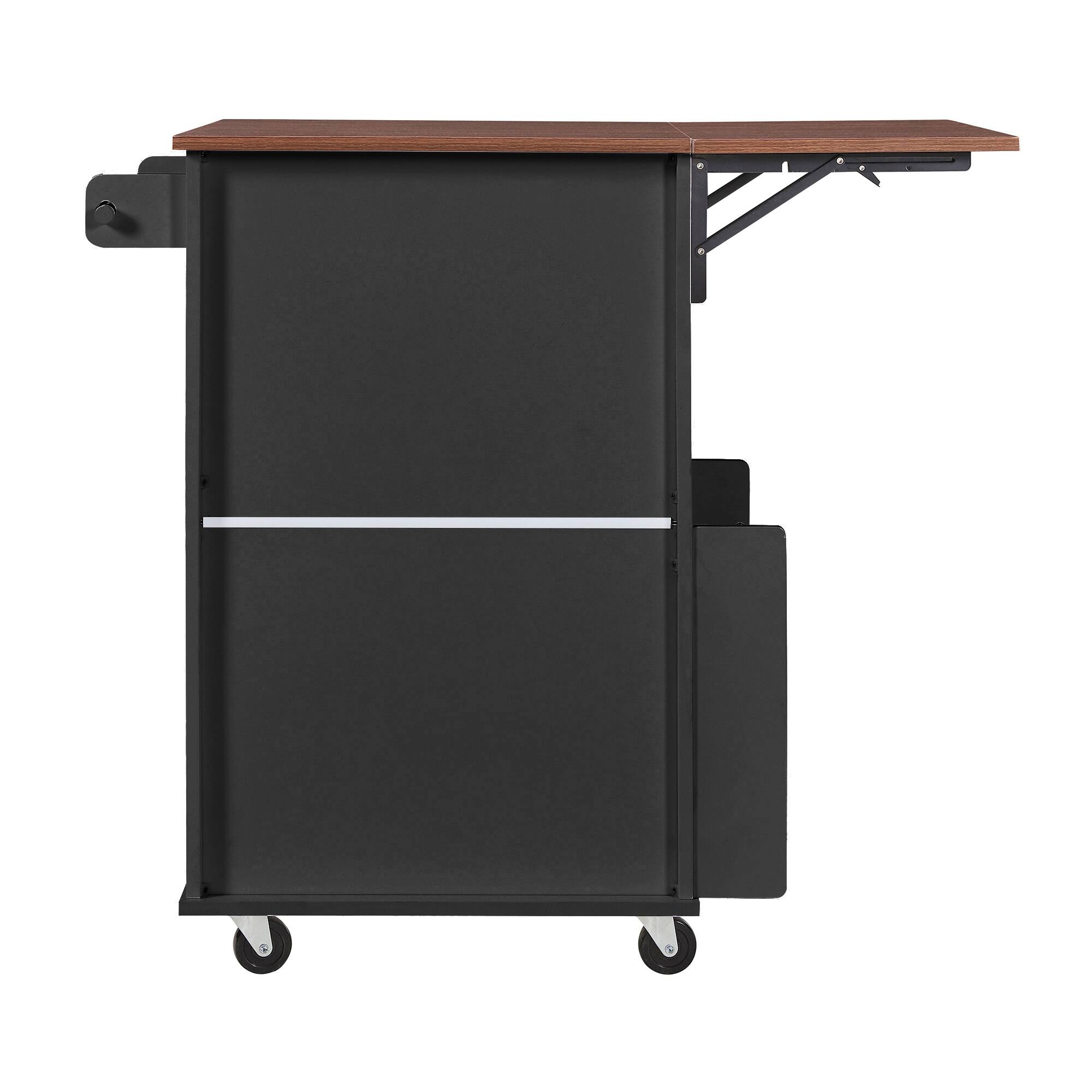 Alt View 7. Forest'nSky - 39.3" Farmhouse Kitchen Island with Drop Leaf – Rolling Cart with Towel Rack & Lockable Wheels, Black - Black.