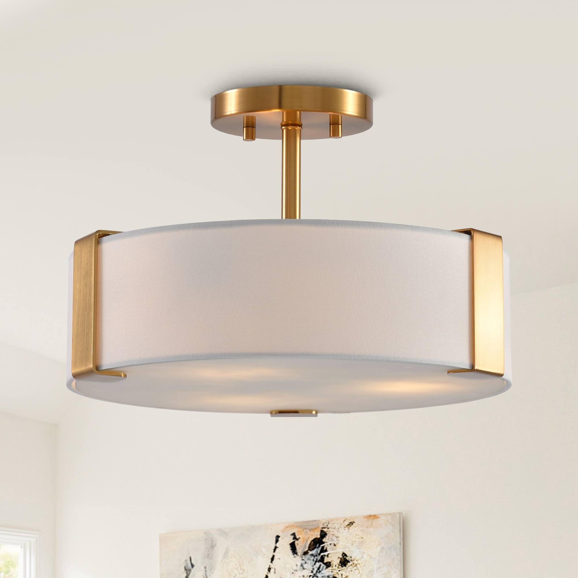 Back. Parrot Uncle - 14” Gold Semi-Flush Mount Ceiling Light - Gold.