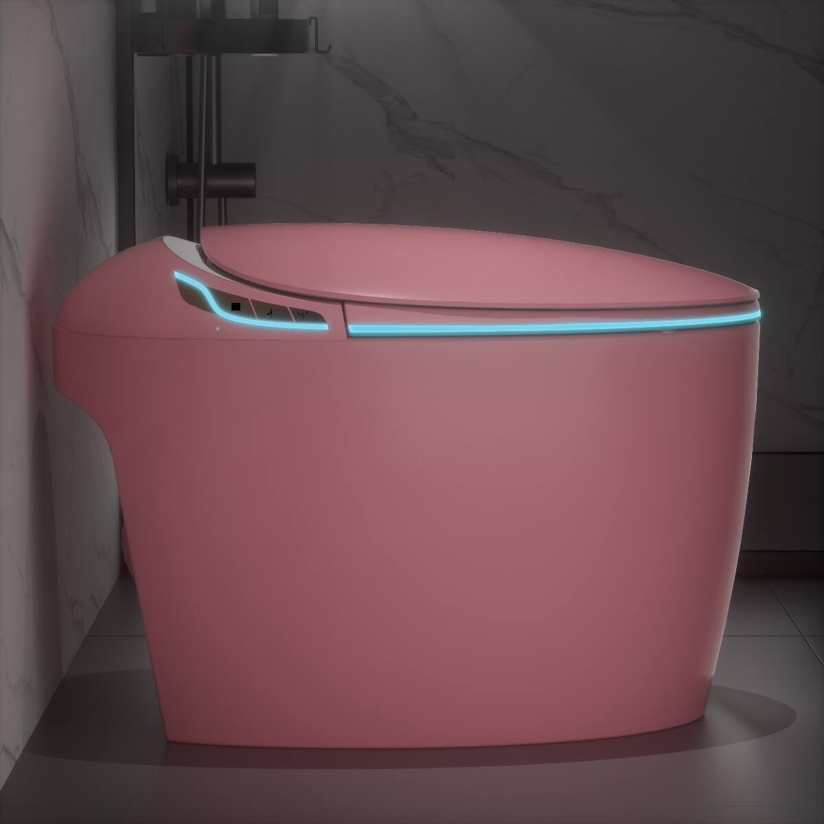 Left. Loheer - Loheer Smart Toilet With Built In Bidet, Pink One Piece Toilet With Auto Lid and Night Light - Pink.