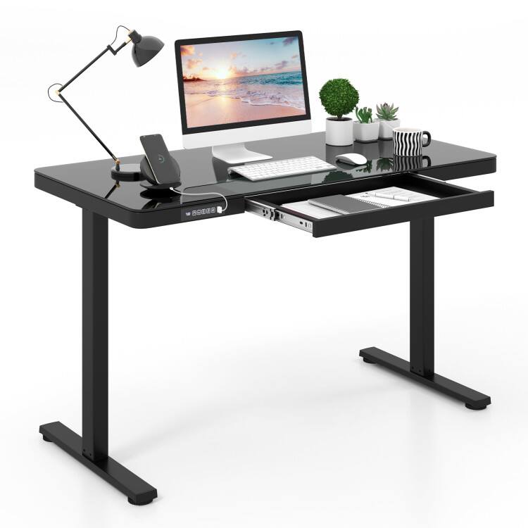 Front. SlickBlue - Home Office Electric Standing Desk with Adjustable Height and Drawer - Black.