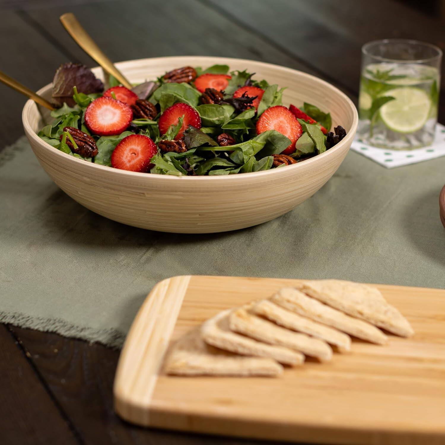 Angle. Lexa - Bamboo Salad Bowl, 12 Inch, Natural Bamboo - Natural.