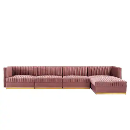 Front. Modway - Sanguine 5-Piece Channel Tufted Performance Velvet Modular Sectional Sofa by Modway - Red.