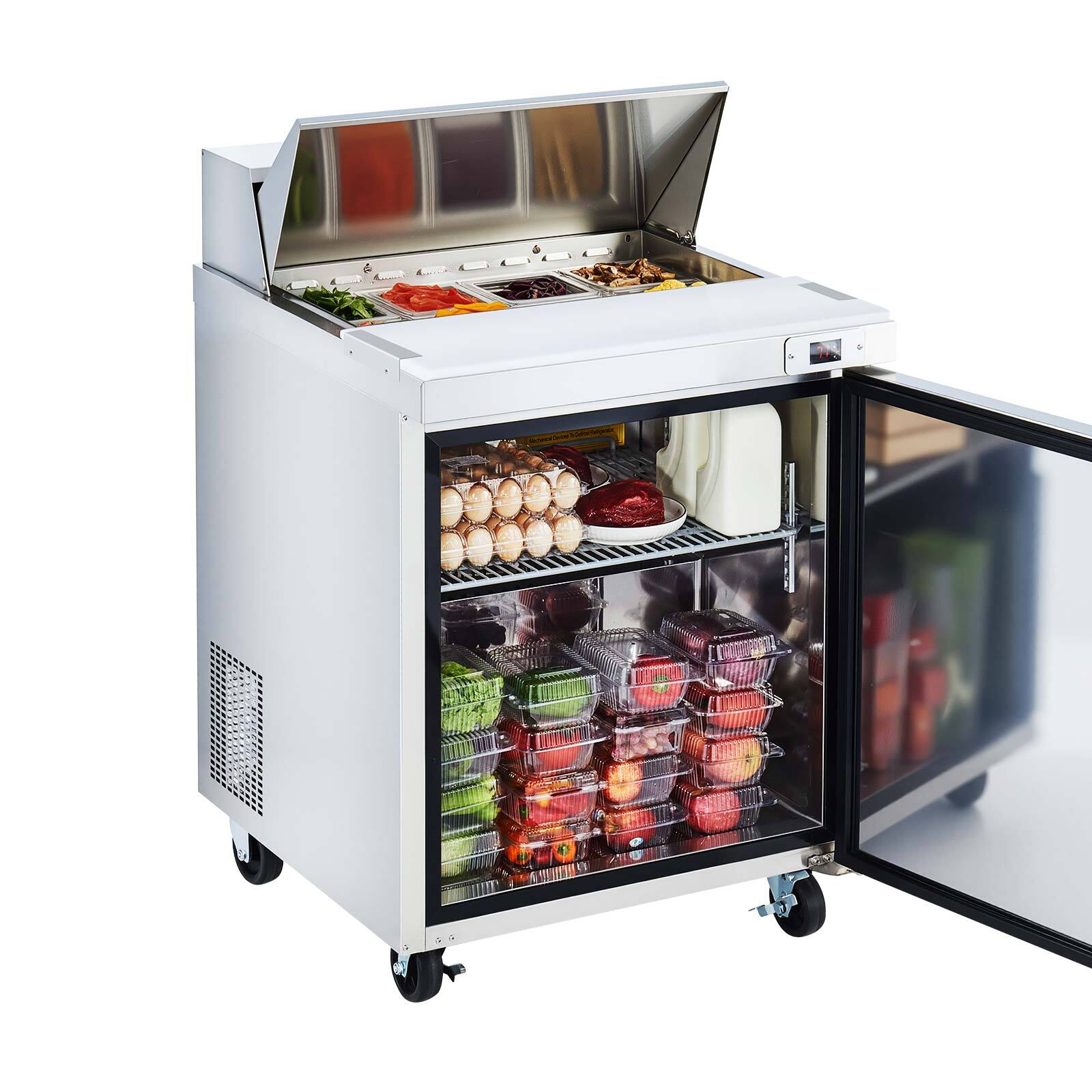 Alt View 5. VEVOR -  28"W Commercial Refrigerator, 7.1 Cu. Ft Sandwich Prep Refrigerated Table, Mega Top Food Prep Fridge - silver.