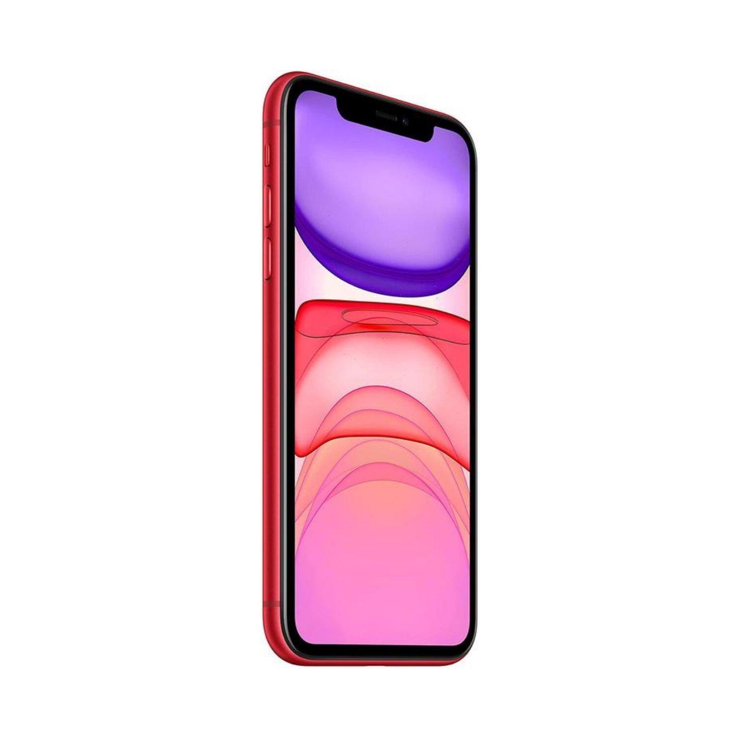 Left. Apple - iPhone 11 A2111 (Fully Unlocked) 128GB Bundle with Pre-Installed Tempered Glass - Red.