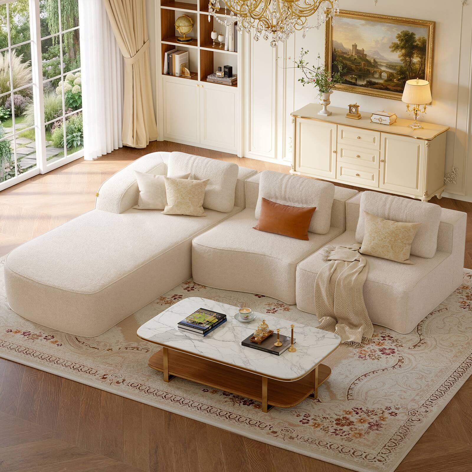 Left. Pinmoco - PINMOCO Modular Sectional Sofa, Sleeper Sofa Bed with 3 Pillows, Boneless Couch with Side Pockets - Left Chaise Off White.