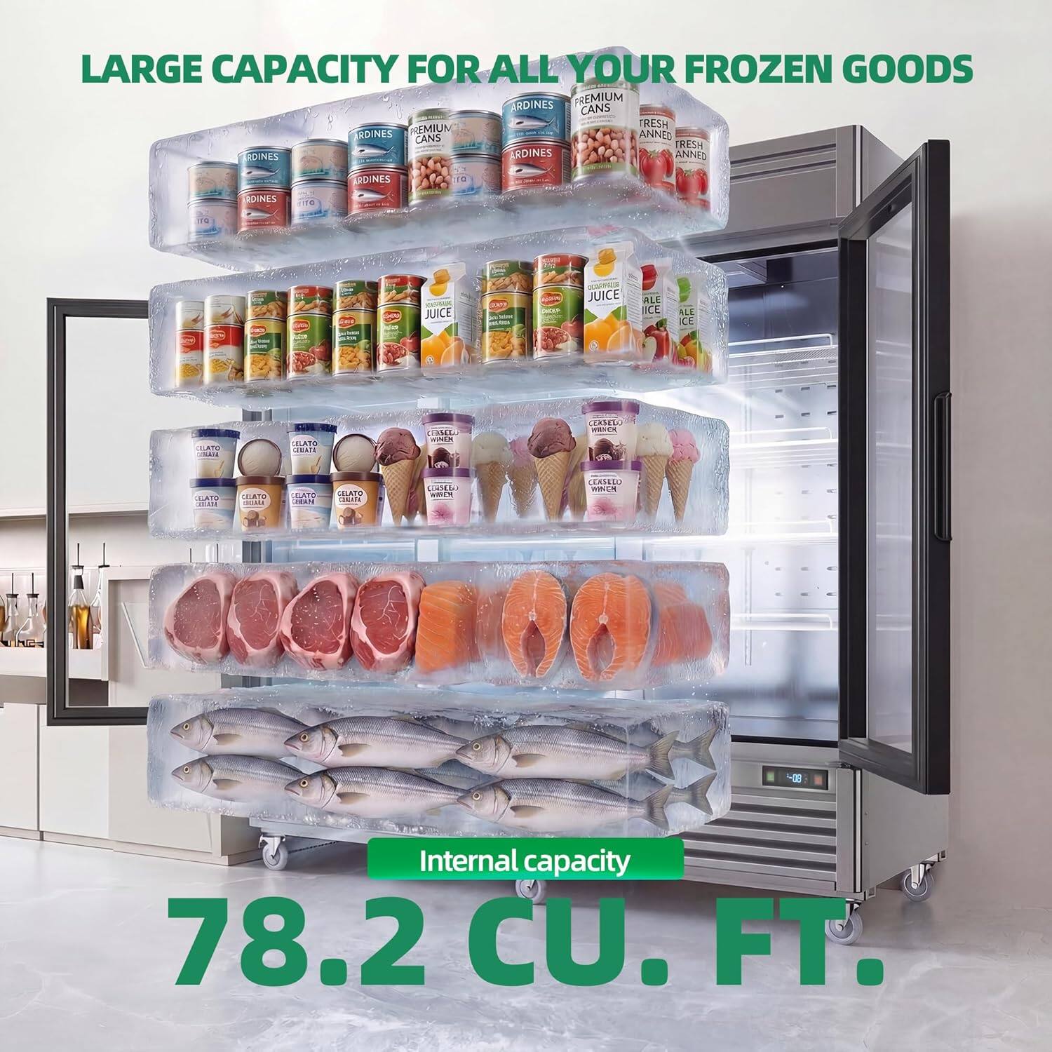 LARGE CAPACITY FOR ALL YOUR FROZEN GOODS

Internal capacity 78.2 CU. FT.